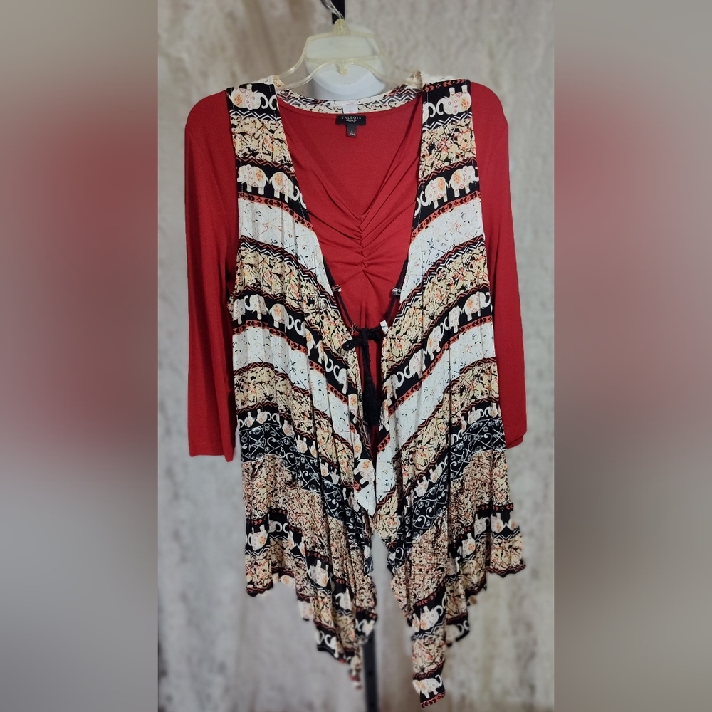 No Boundaries Vest Kimono Duster Elephant Print Black Beige NWT